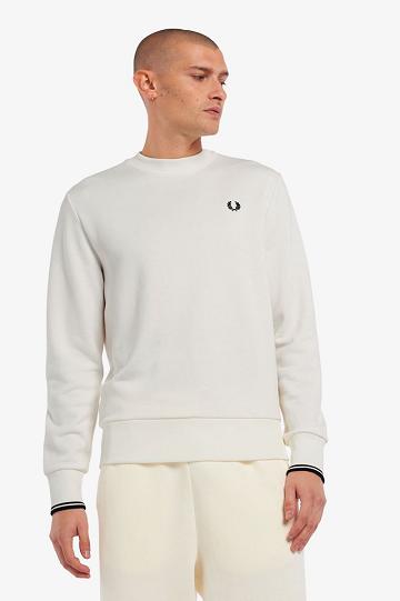 White Fred Perry Crew Neck Men's Sweatshirts | PH 1575QMAZ